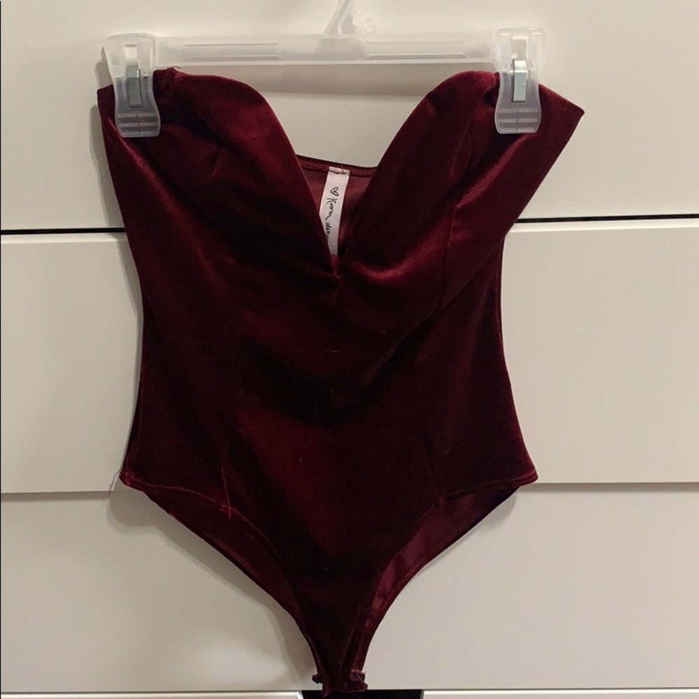 Shop M velvet burgundy body suit